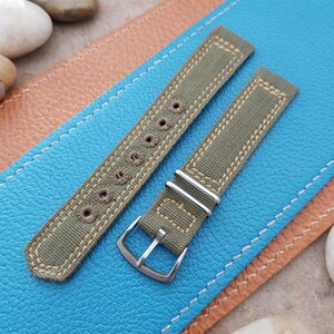 Vintage 5/8&quot; OD Green Canvas Military 1940s-1950s Watch Strap & Stainless Buckle