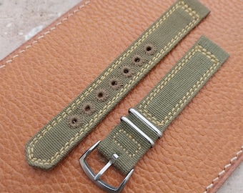 Vintage 5/8" OD Green Canvas Military 1940s-1950s Watch Strap & Stainless Buckle