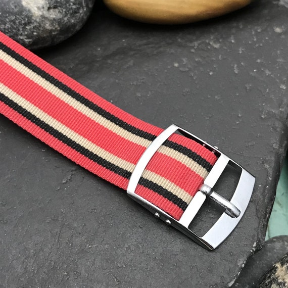 18mm Perlon Red Tan & Black Classic Wire Lug Unus… - image 6