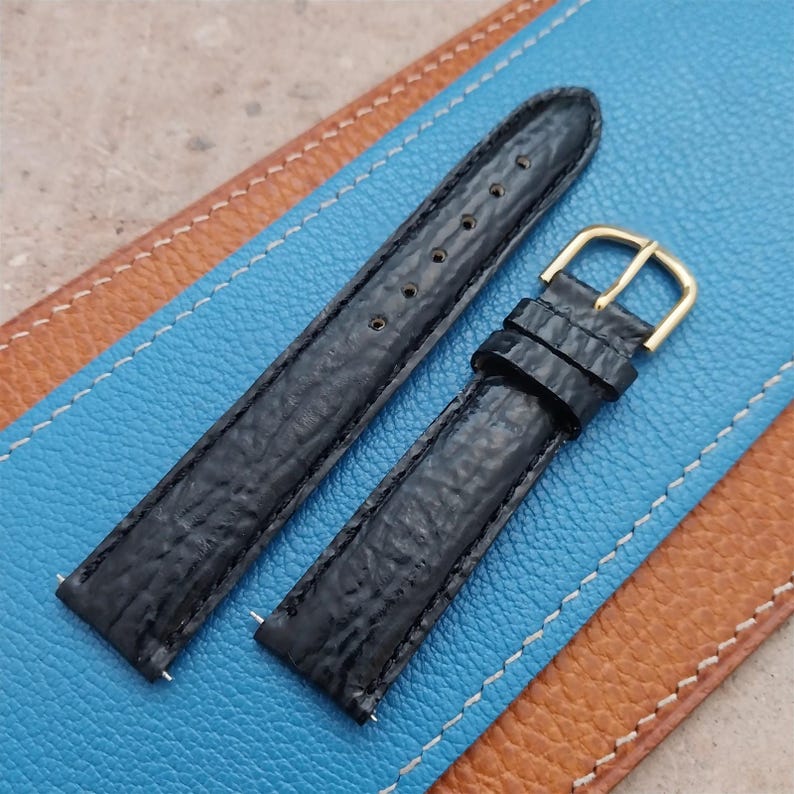 18mm Kreisler Black Shark NOS Vintage Watch Band & Gold-Tone Buckle image 4