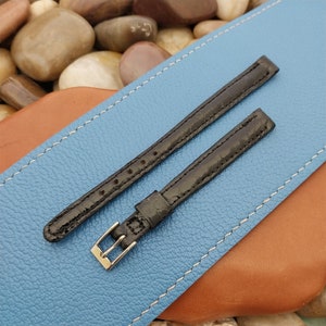 3/8&quot; Black Alligator Long Ladies Gemex Unused nos 1950s Vintage Watch Band