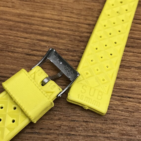 18mm Swiss SUB Dive Yellow Strap Skindiver nos 1960s … Gem