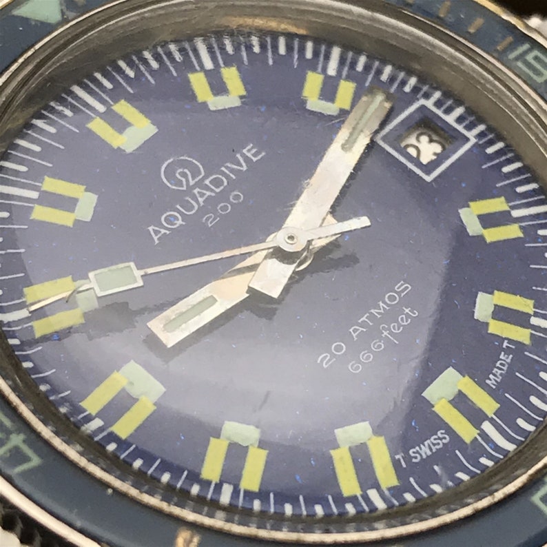 Rare 1970s Blue Aquadive Model 1939 Vintage Divers Watch & Original Bracelet Bild 4