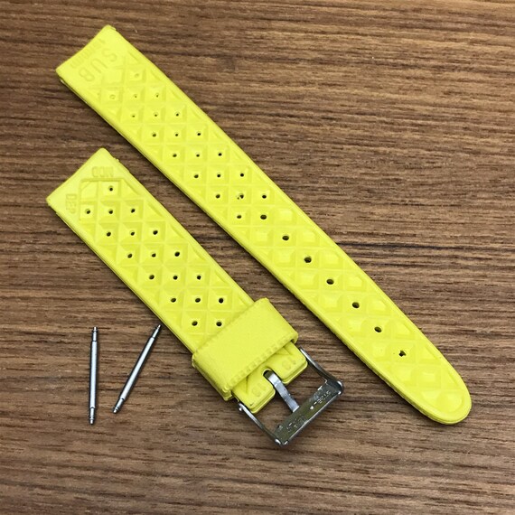 18mm Swiss SUB Dive Yellow Strap Skindiver nos 1960s … Gem