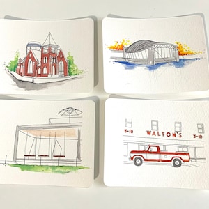 Paquete de postales de Bentonville, Arkansas, pintadas a mano individualmente