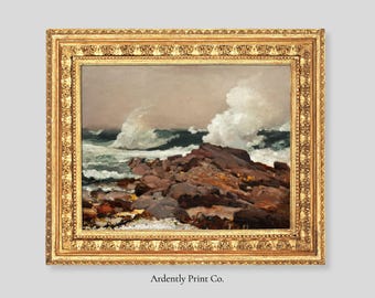 Dramatic Ocean Waves Print - Coastal Seascape Wall Art - Stormy Sea Painting Decor
