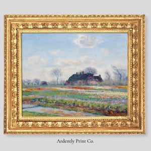 Vintage impressionistische Landschaftsdruck | Cottage & Blumenfeld Wand Kunst | Monet Kunstdruck | Pastell Landhaus Dekor | Geschenk für Kunstliebhaber