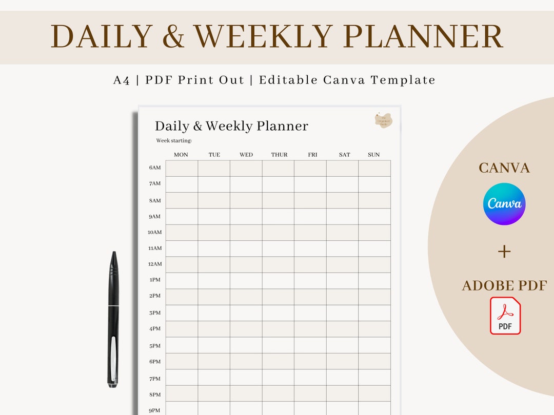 Daily & Weekly Planner | Digital and Printable Copies | Canva Editable ...