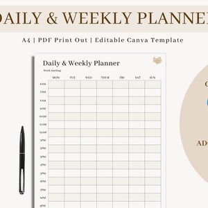 Daily & Weekly Planner | Digital and Printable Copies | Canva Editable ...