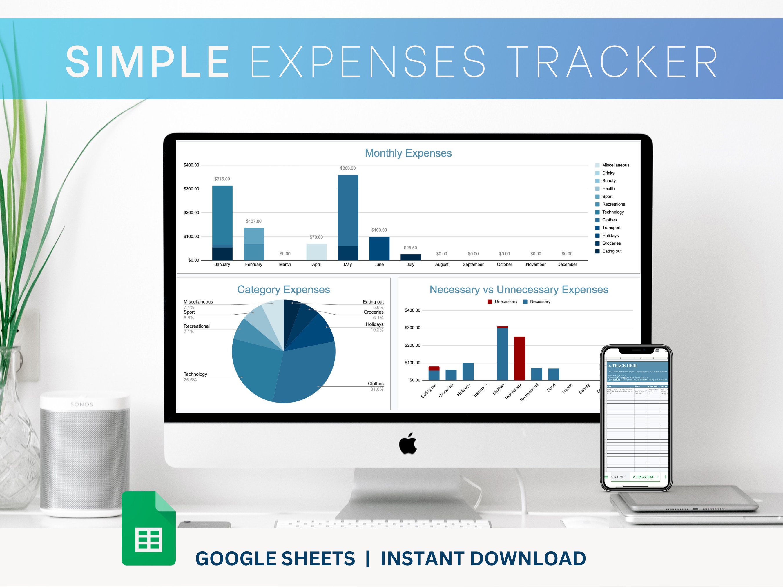 2023 Simple Beginner Expenses Tracker Spreadsheet | Spending Tracker ...