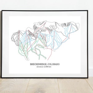 Afdrukbare skikaart Breckenridge | Routekaart | Rocky Mountains | Vail-resorts | Muurkunst | Digitale bestanden | Skiën in Colorado | Bergkunstwerk