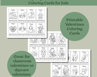 Classroom Valentines Spooky Creatures Printable Coloring Cards For Kids, Spooky Valentines, Valoween Classroom Valentines, Valen-th’s day,