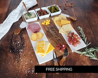 Personalized Charcuterie Board set Marble and Acacia Wood