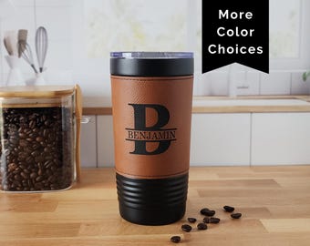 Custom Engraved Faux Leather Tumbler with Lid & Straw