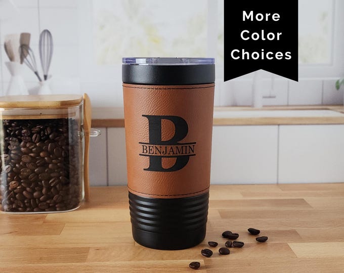 Custom Engraved Faux Leather Tumbler with Lid & Straw