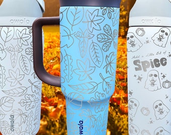 Vaso Owala personalizado de 40 oz y 32 oz envuelto en hojas de otoño, vaso aislado grabado Vaso personalizado de Halloween con hojas de otoño Vaso personalizado