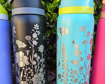 Flower Wrapped Personalized 32oz Tumbler, Engraved Insulated Tumbler, Flower Custom Tumbler, Customized Tumbler Water Bottle
