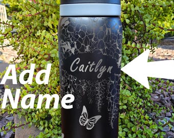 Vaso personalizado de 945 ml con envoltorio de flores, vaso térmico grabado, vaso personalizado con flores, botella de agua personalizada con flor de wysteria