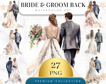 Set of 27, Bride and Groom Back Clipart, Wedding Day Clipart PNG, Marriage clipart, Just Married Clipart, Bride and Groom Png, Digital PNG