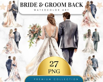 Set of 27, Bride and Groom Back Clipart, Wedding Day Clipart PNG, Marriage clipart, Just Married Clipart, Bride and Groom Png, Digital PNG