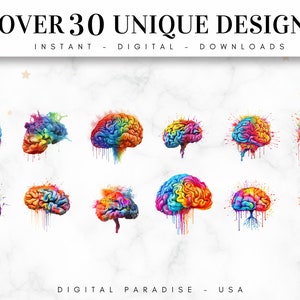 Set of 30, Brain Art, Brain Illustration, Mind Clipart, Brain Anatomy, Brain Clipart Png, Scrapbooking, Sublimation PNG, Digital Download image 2