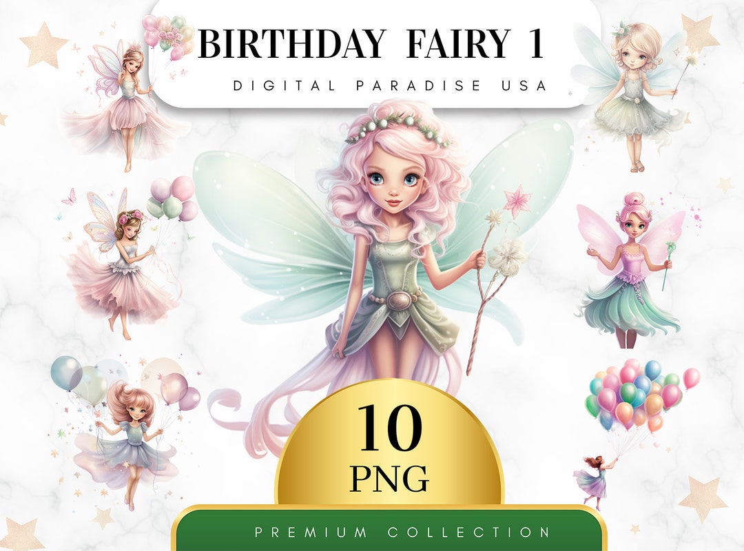 Set von 10, Geburtstags Fee Clipart, Fee PNG, Mädchen Geburtstag