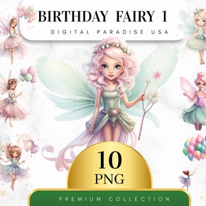Set of 10, Birthday Fairy Clipart, Fairy PNG, Girl Birthday Clipart, Watercolor Fairy, Junk Journal, Scrapbook, Sublimation,Digital Download