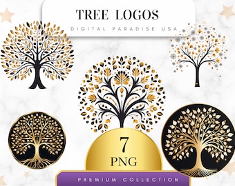 Set of 7, Tree Logos Clipart, Tree PNG, Tree Illustrations, Tree Logo Design, Watercolor Tree Logo, Digital Download, Sublimation PNG