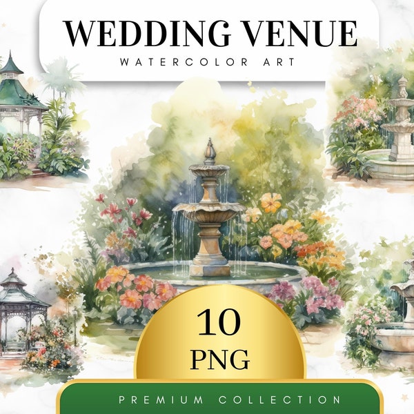 Set of 10, Wedding Venue Watercolor, Wedding Venue Clipart, Wedding Venue illustration, Wedding Venue Png, Anniversary Gift Png, Digital PNG