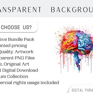 Set of 30, Brain Art, Brain Illustration, Mind Clipart, Brain Anatomy, Brain Clipart Png, Scrapbooking, Sublimation PNG, Digital Download image 4