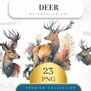 Set of 23 Deer Print, Boho Deer,  Flower Wreath Clipart, Floral Deer Clipart, Watercolor Deer Clipart, Paper Craft, Printable Wall Art, PNG