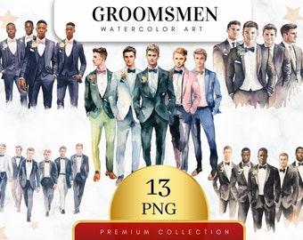 Set of 13, Watercolor Groomsmen Clipart, Wedding Day Clipart Png, Marriage clipart, Groom Art, Sublimation Png, Best Man Png, Digital Png
