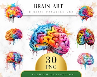 Set of 30, Brain Art, Brain Illustration, Mind Clipart, Brain Anatomy, Brain Clipart Png, Scrapbooking, Sublimation PNG, Digital Download