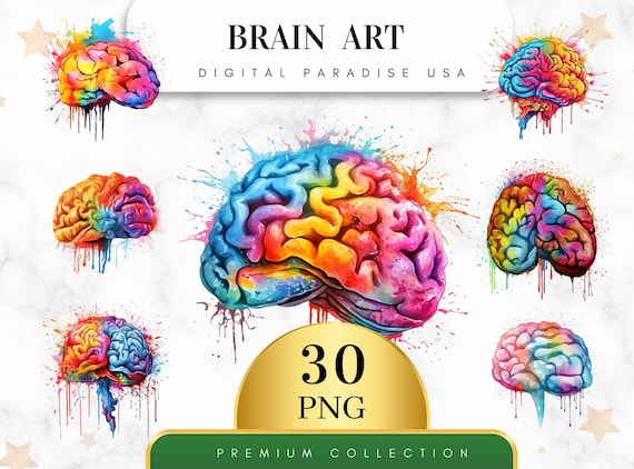 Set of 30, Brain Art, Brain Illustration, Mind Clipart, Brain Anatomy, Brain Clipart Png, Scrapbooking, Sublimation PNG, Digital Download