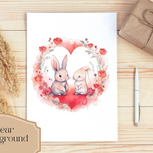 Set of 9, Watercolor Bunnies in Love, Bunny PNG, Bunny in Love Png, Animals Clipart, Bunny Wall Art, Printable Bunnies Art, Digital PNG image 3