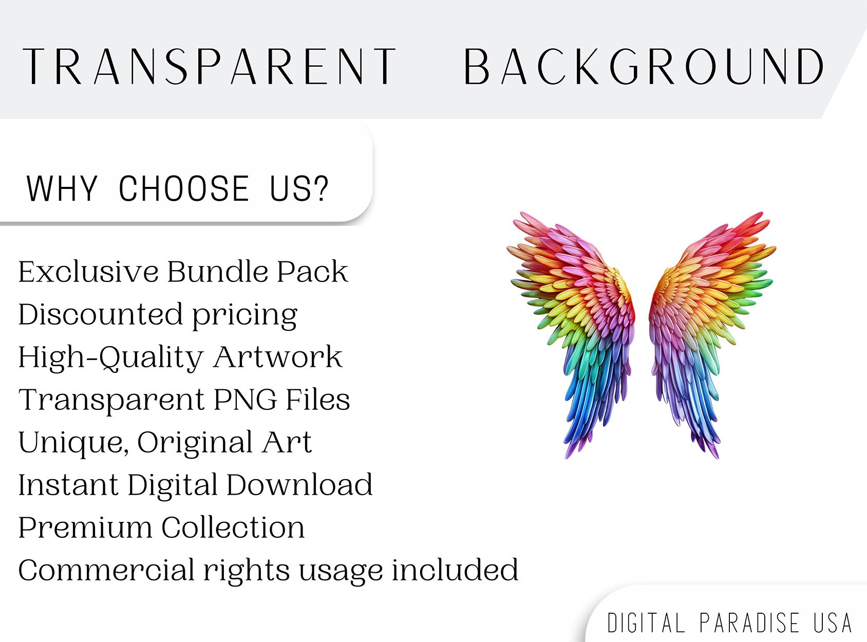 Set of 10, Rainbow Angel Wings Clipart, Angel Wings PNG, Rainbow Wings ...