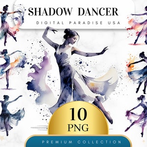 Set van 10, schaduwdanseres clipart, dans png, ballet clipart, ballerina kunst, aquarel dans kunst, sublimatie design, digitale download