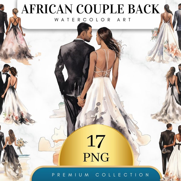 Set of 17, African Wedding Couple Back Clipart, Wedding Clipart, Bride and Groom Back, Marriage Clipart, African Bride and Groom,Digital PNG