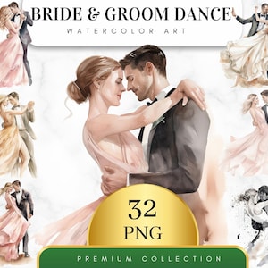 Set van 32, bruid en bruidegom dansen clipart, trouwdag clipart, huwelijk clipart, net getrouwd clipart, bruid en bruidegom PNG, digitale PNG