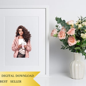 Set of 13, Watercolor Coffee Girl Clipart, Fashion Girl Clipart, Lady Boss Clipart, Girl Png, Girl Boss Clipart, Fashion Clipart,Digital Png image 5