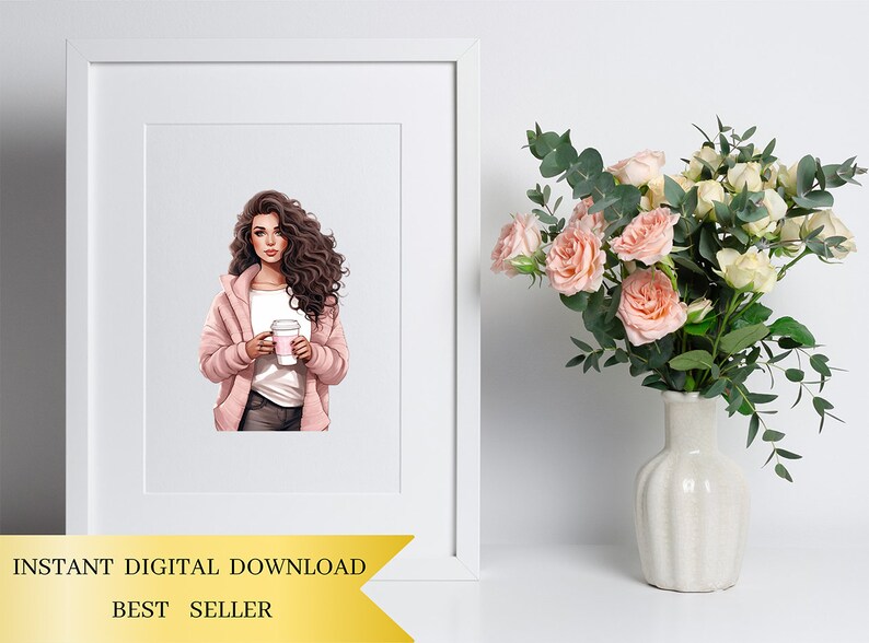 Set of 13, Watercolor Coffee Girl Clipart, Fashion Girl Clipart, Lady Boss Clipart, Girl Png, Girl Boss Clipart, Fashion Clipart,Digital Png image 5