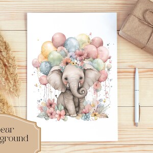 Set of 15, Watercolor Baby Elephant Balloons Sublimation Clipart Bundle ...