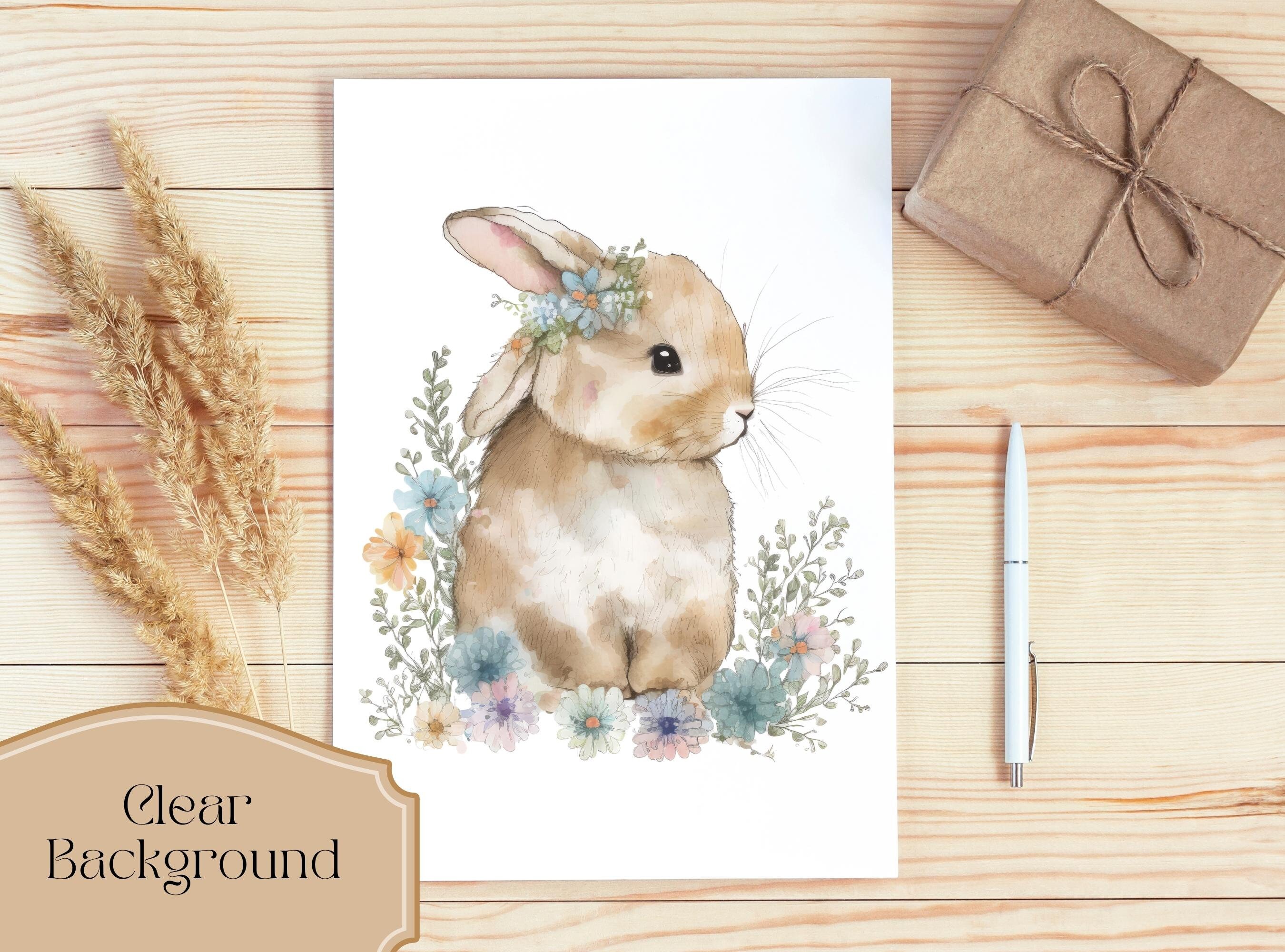 Set of 5, Watercolor Bunnies Clipart, Bunnies PNG, Nursery Clipart ...