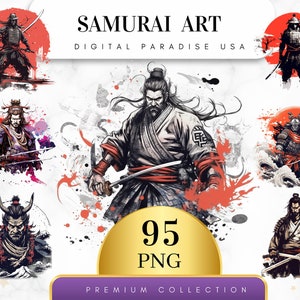 Set of 95, Watercolor Samurai Art, Japanese Warrior Clipart, Samurai Clipart, Bushido Code, Katana Sword, Digital Download, Sublimation PNG