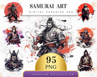Set of 95, Watercolor Samurai Art, Japanese Warrior Clipart