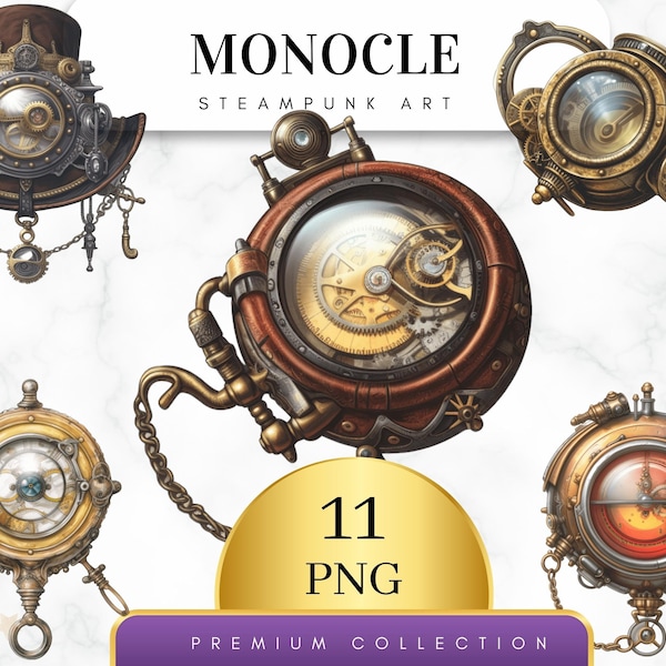 Lot de 11, clipart monocle steampunk, aquarelle Steampunk Png, art steampunk, impression steampunk, sublimation Png, monocle Png, numérique png