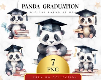Set of 7, Panda Graduation Clipart, Graduation Panda, Panda PNG, Watercolor Panda, Graduation Panda Art, Sublimation PNG, Digital Download