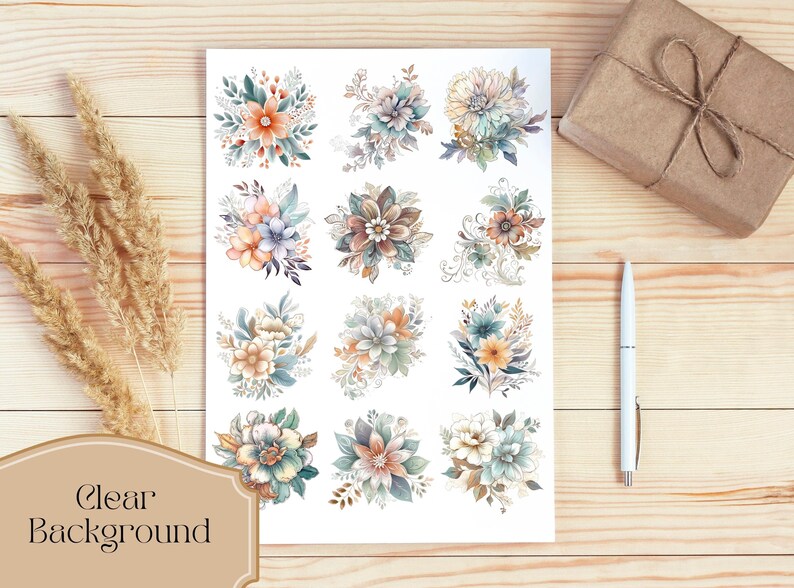 Set of 50, Watercolor Flower Line art, Flower png, Floral Clipart, Floral Print, Botanical Clipart, Floral Png, Wedding Clipart, Digital Png image 3