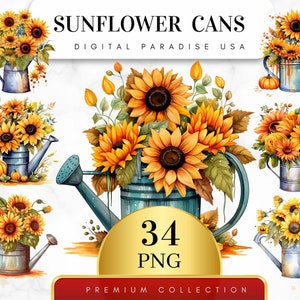 Set of 34, Sunflower Cans Clipart, Sunflower PNG, Floral Clipart, Summer Clipart, Sunflower Art, Wedding Clipart, Sublimation, Digital PNG