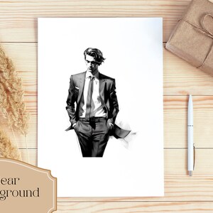 Set di 25, Clipart di uomini in giacca e cravatta ad acquerello, Clipart di uomini belli, Moda uomo PNG, Moda uomo PNG, Uomo PNG, Sublimazione PNG, Digitale PNG immagine 3